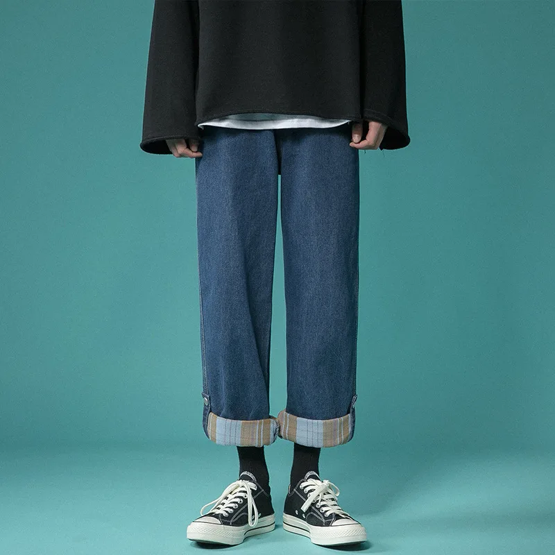 ICCLEK 2021 Autumn Jeans Men's Casual Loose Straight-leg Pants Wide-leg Pants Patchwork Jeans  Jeans for Men  Baggy Jeans