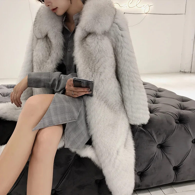 Real Fox Coat Full Pelt Natural Fur Coats Women Clothes Autumn Winter Long Elegant Jacket Manteau Femme Hiver ZL549