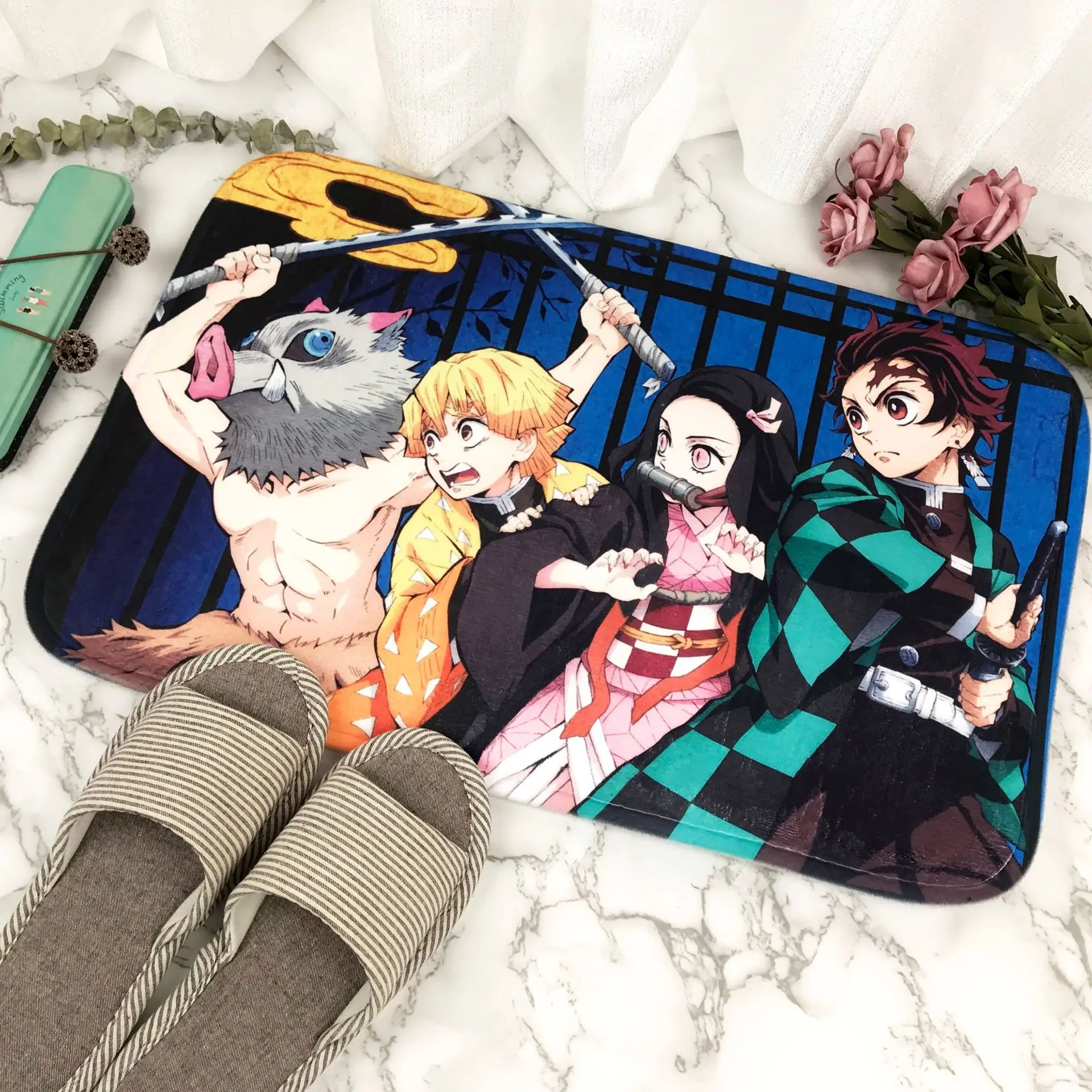 

New Anime Demon Slayer Agatsuma Zenitsu Peripheral Printing Mat Children Anti-skid Door Mat Gift 40*60CM