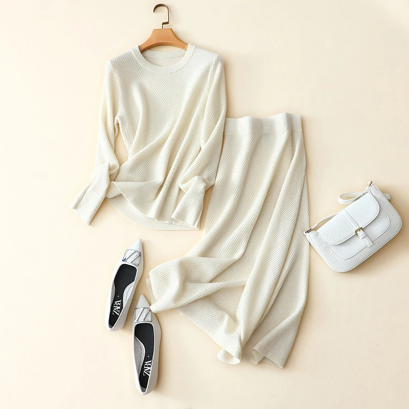 100% кашемировый Женский комплект-двойка на осень и зиму модный белый женский