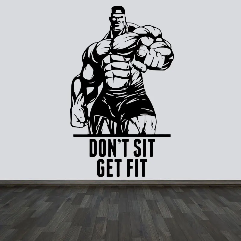 

Don't Sit Get Fit Quotes Bodybuilder Gym Club Fitness Coach Sport Muscles Vinyl Decal Wall Sticker Removable Mural