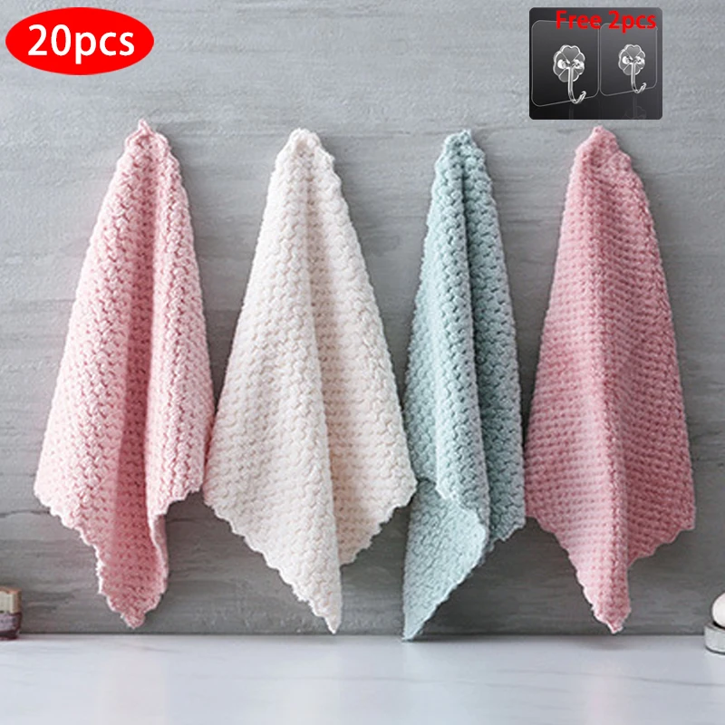 

20pcs Is Cheaper Double-layer Absorbent Microfiber Kitchen Dish Cloth Non-stick Oil Household Cleaning Wiping Towel Kichen Tool