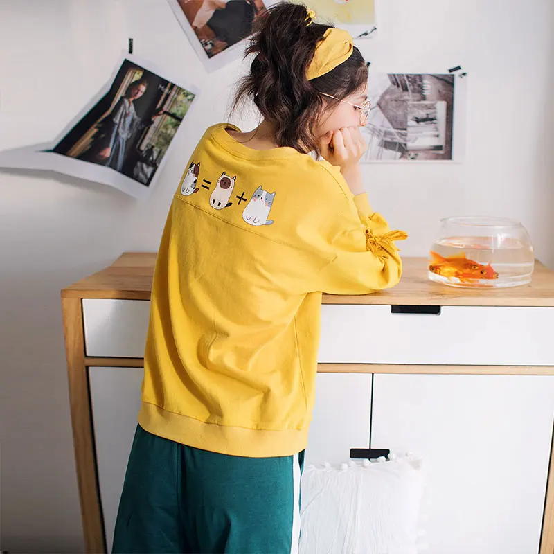 FENTENGX Весенняя Женская Удобная хлопковая толстовка с длинными рукавами
