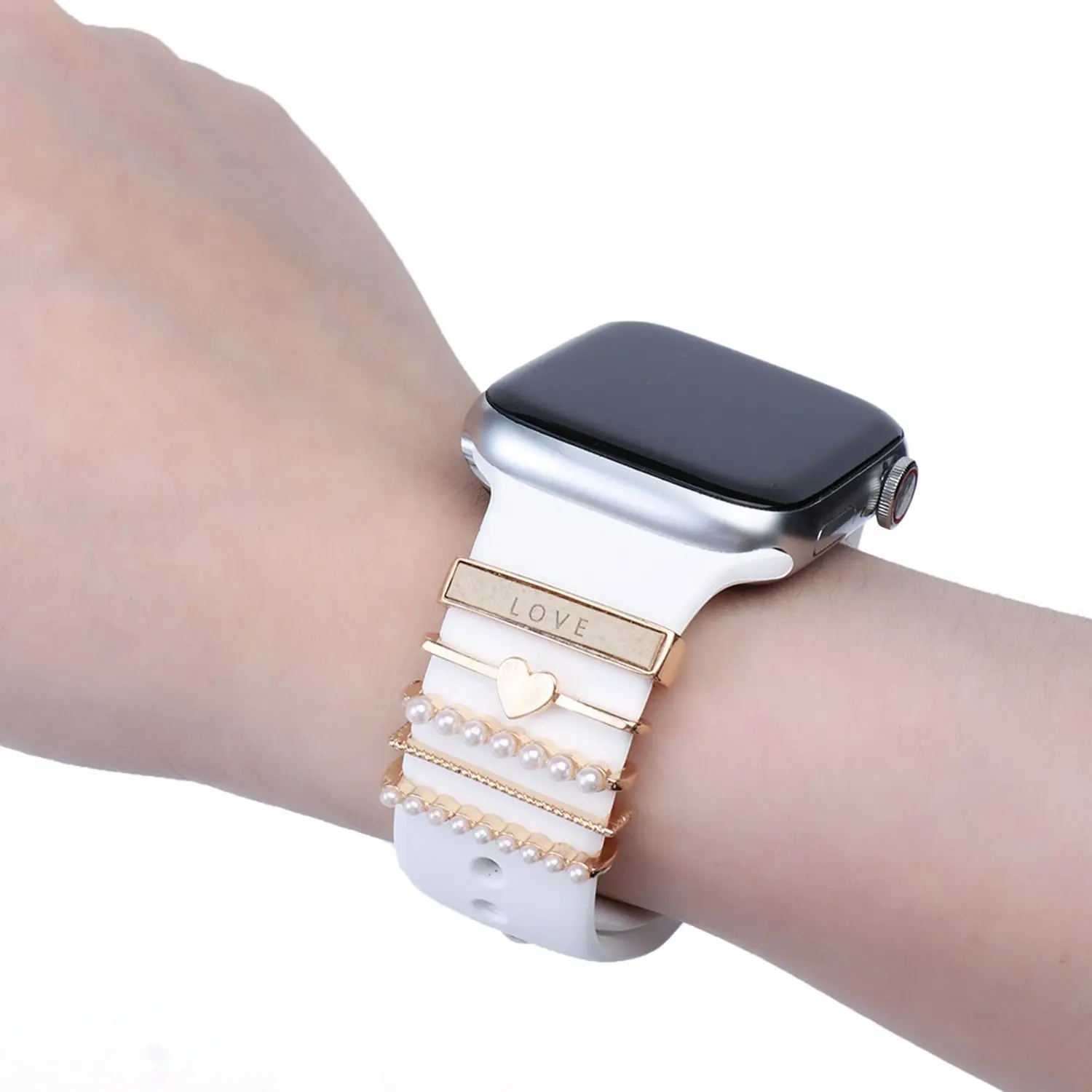 Metal Charms Decorative Ring For Apple Watch Band Diamond Ornament Smart Watch Silicone Strap Accessories For iwatch Bracelet