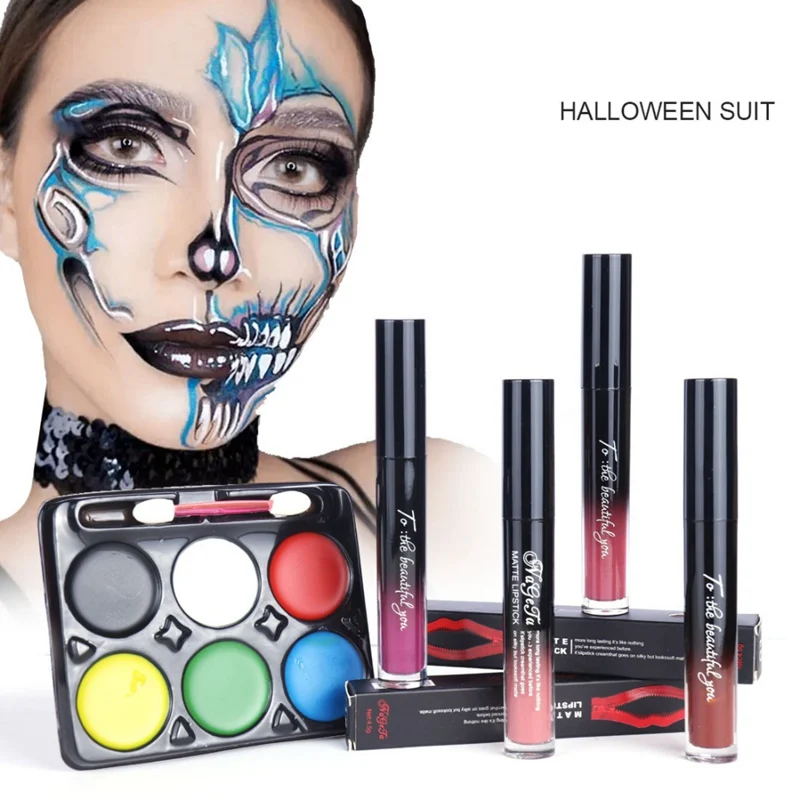 Halloween Makeup Set Facial Paint Matte Lip Gloss Long-lasting Waterproof Face Body Painting Cream Cosmetic | Красота и здоровье