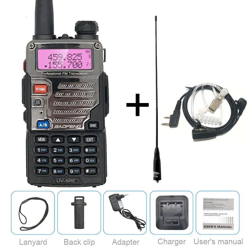 add headset antena Baofeng UV-5RE 5 Вт портативная рация VHF UHF Любительское радио, Си-Би радиосвязь, коротковолновым приемником сканер радиостанция переговорные PMR446 обновленная UV5R - Цвет: add headset antena