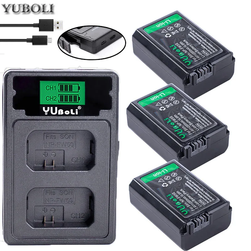 charger and 3battery 4 шт. 2000 мА/ч, NP-FW50 NP FW50 Батарея+ светодиодный USB двойной Зарядное устройство для sony Alpha a6500 a6300 a7 7R a7R a7R II a7II NEX-3 NEX-3N NEX-5 - Цвет: charger and 3battery