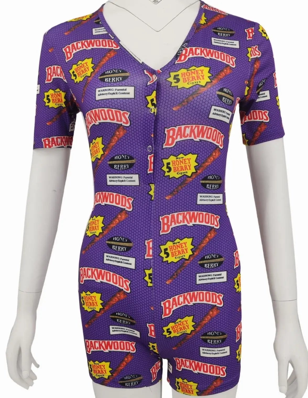 

Summer Women Jumpsuit Sexy Deep V-neck Printed Butterfly Onesies Short Sleeve Home Clothes Tight Pajamas Sleepwear Costume