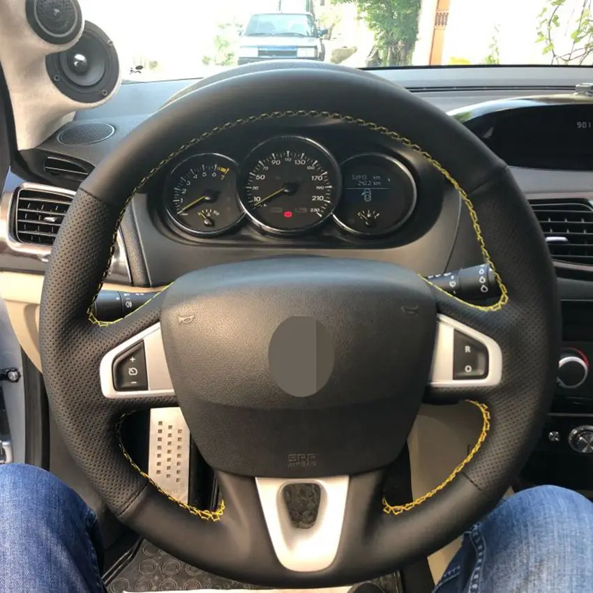 DIY ручной работы черный натуральная кожа чехол рулевого колеса автомобиля для