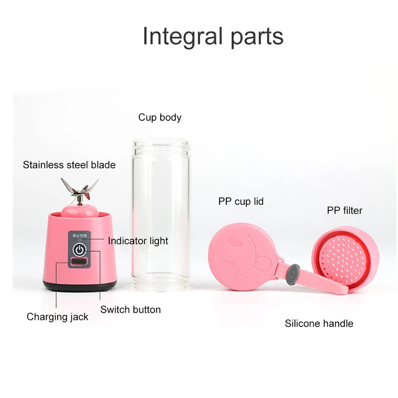 

400ml Portable Juice Blender USB Juicer Cup Multi-function Fruit Mixer Six Blade Mixing Machine Smoothies Baby Food dropshipping