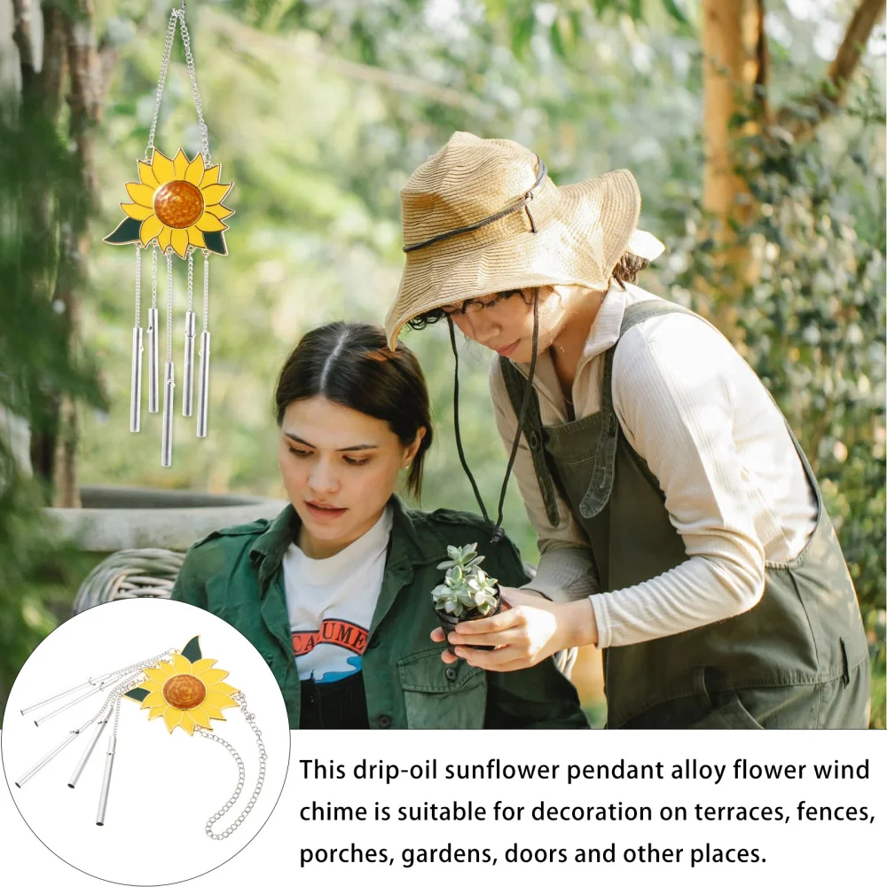 

1pc Household Chime Decoration Alloy Sunflower Wind Chimes Decor with Chain