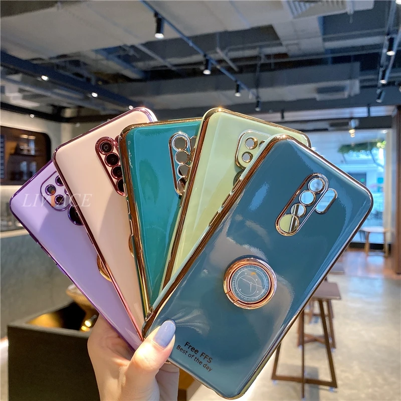 luxury plating silicone ring holder phone case for xiaomi redmi note 11 10 9 8 7 5 pro 8t redmi 9 9c 9a 8 stand coque cover free global shipping