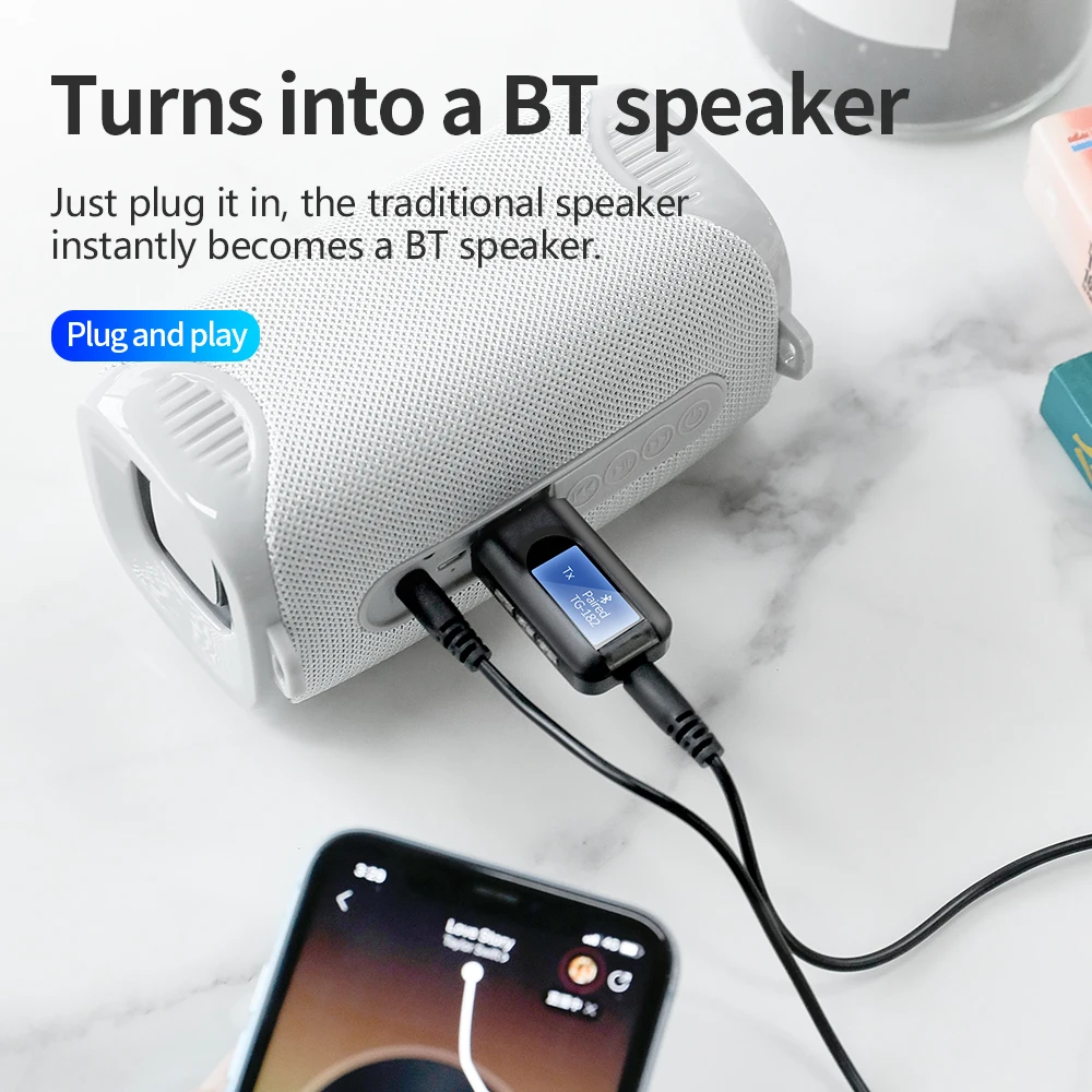 Bluetooth-ресивер HOCO передатчик 5 0 беспроводной ЖК-дисплей 3 мм разъем AUX аудио адаптер