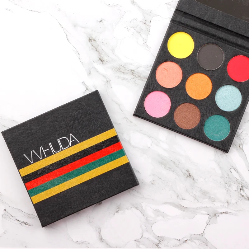 Оптовая продажа 9 цветов роскошные кожаные тени для век палитра макияжа