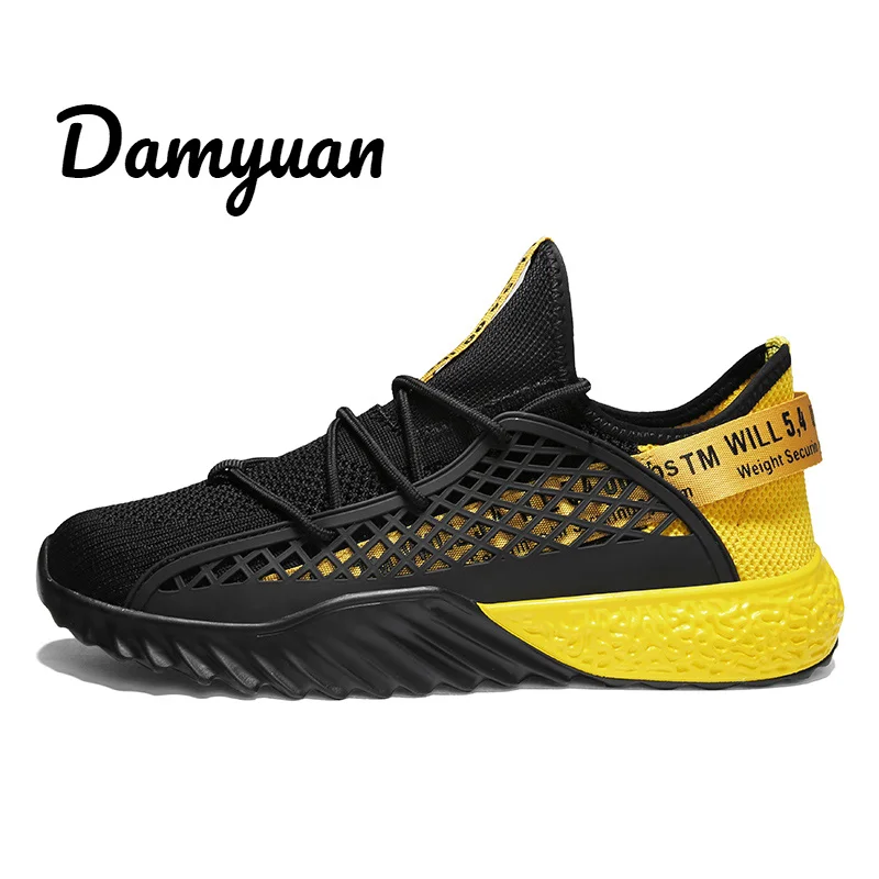 Black Yellow Damyuan/ г. Новая Осенняя модная мужская комфортная дышащая повседневная Легкая спортивная обувь из некожи, размер 48 46 - Цвет: Black Yellow