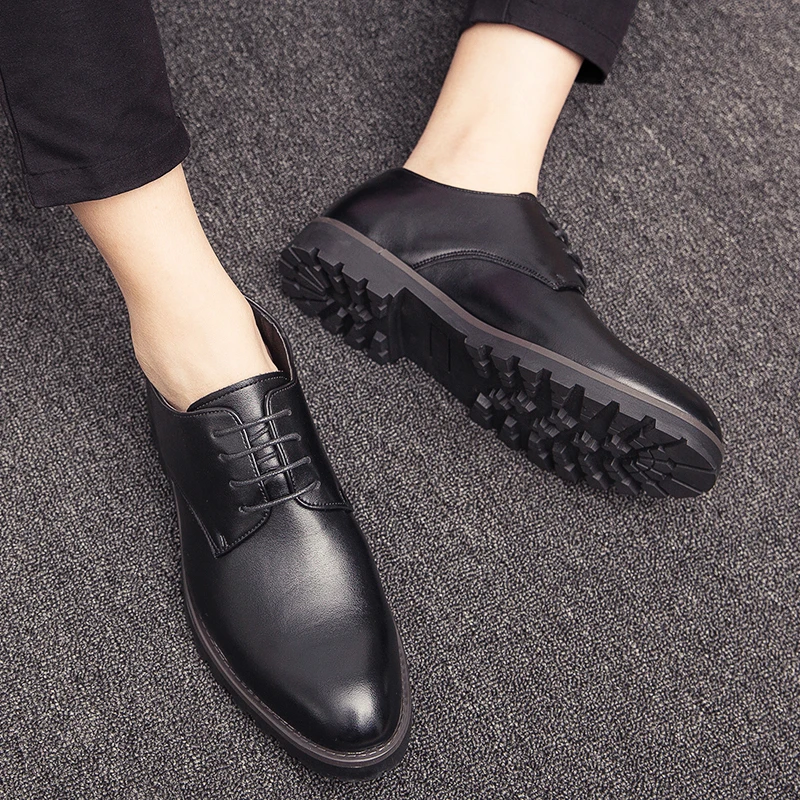 Туфли-оксфорды мужские кожаные с острым носком на шнуровке Осень-зима