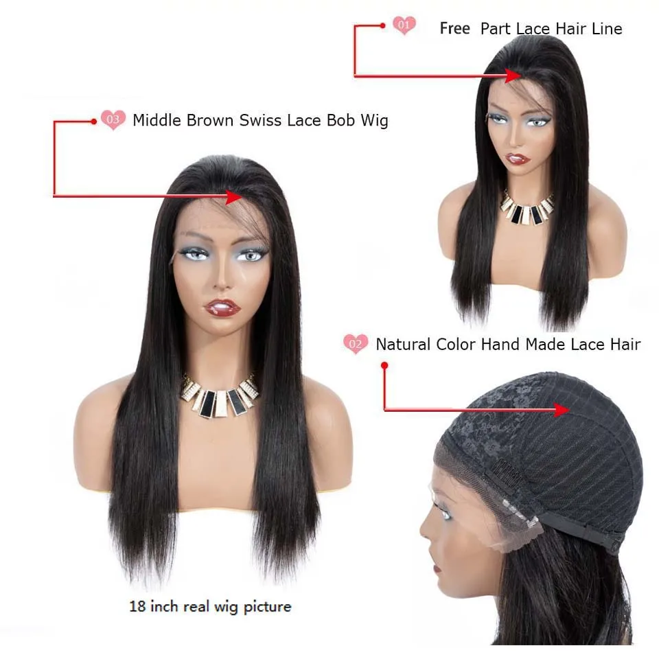 Парик Из прямых человеческих волос с бесплатной частью парики для черных женщин