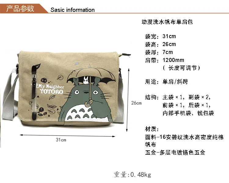 

Totoro Crossbody Bag Women Messenger Bags Canvas Shoulder Bag Cartoon Anime Neighbor School Letter Tote Handbag