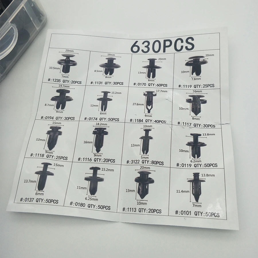 

630pc Car Automotive Bumper Door Trim Clip Professional Repair Fastener Parts 16 types 3 layers