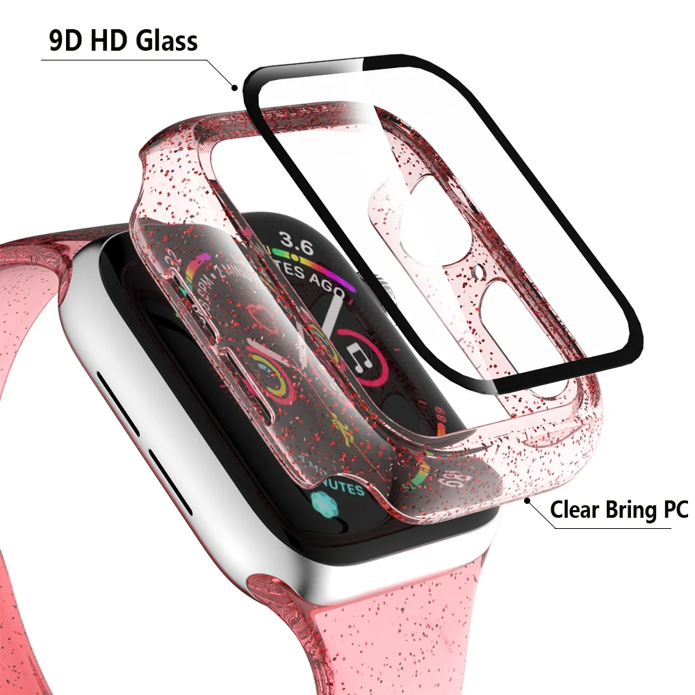 Стекло + крышка для Apple Watch чехол 44 мм 40 42 38 аксессуары Желейный бампер Защита