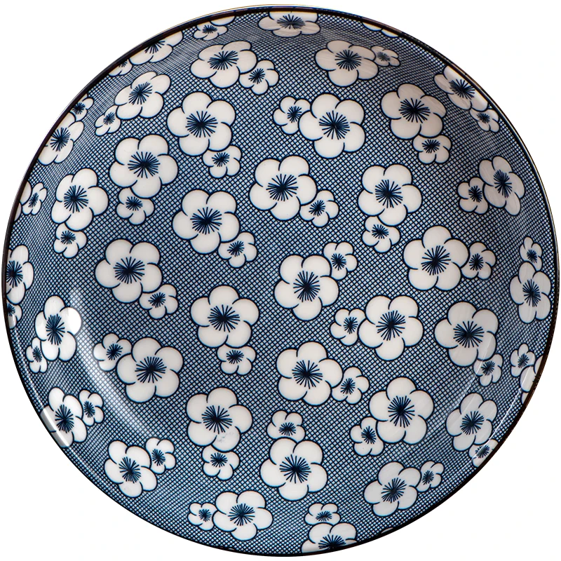 

Modern Kitchen Bowls Set Classic Blue and White Rice Bowl Big Ramen Noodle Bowls Creative Hexagon Embossed Healthy Under Glazed