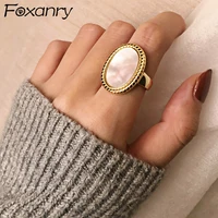 foxanry 925 stamp party rings vintage trendy france gold plated shell ellipse geometric elegant bride jewelry gifts