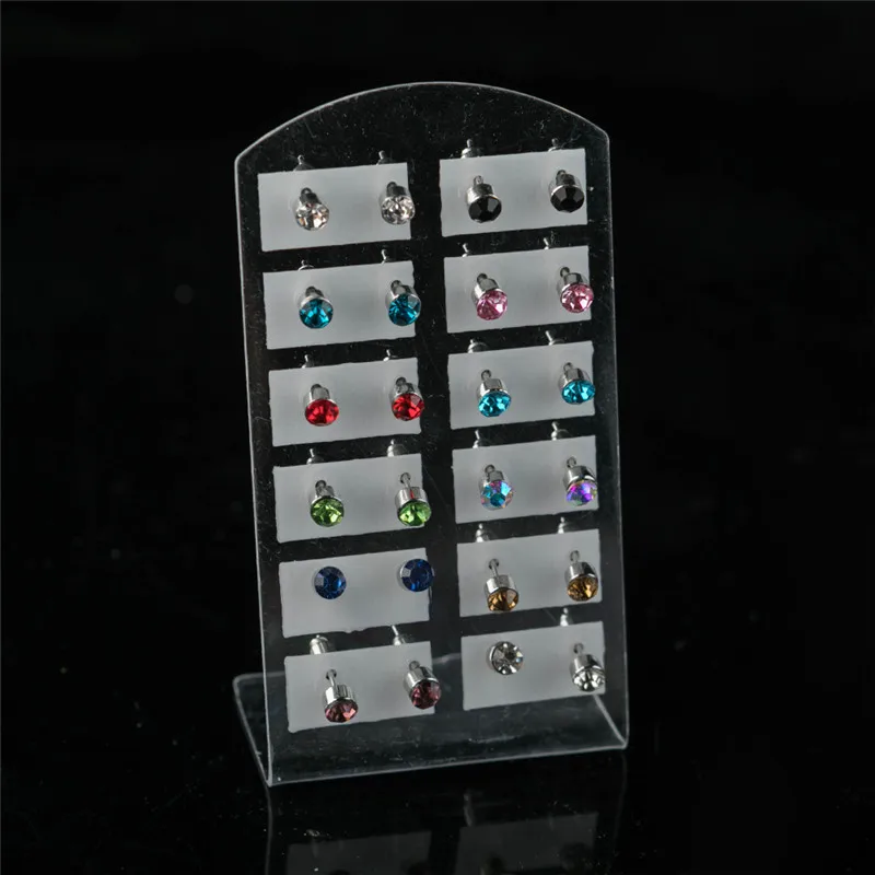 12 парт/лот Разноцветные серьги гвоздики с кристаллами для женщин и девочек милые
