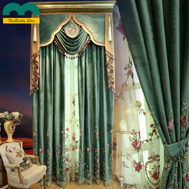 Высококачественные зеленые Роскошные оконные шторы с вышивкой для гостиной