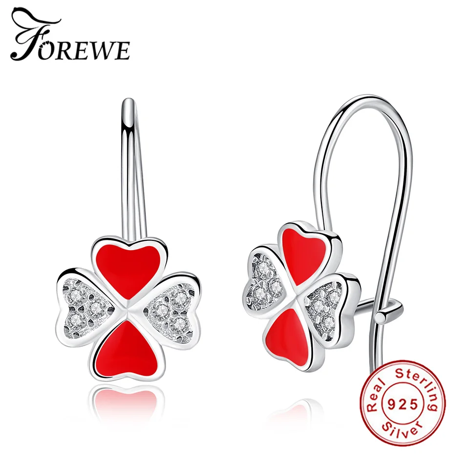 Модные серьги для девочек из стерлингового серебра 925 пробы с красной эмалью