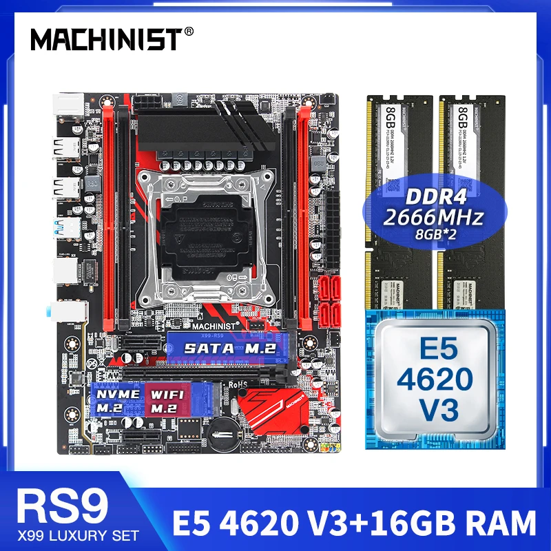 Billig MASCHINIST X99 Desktop Motherboard LGA2011-3 Combo Mit XEON E5 4620 V3 CPU DDR4 16GB 2*8GB Desktop RAM Speicher Mainboard X99-RS9