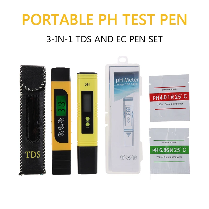

Portable Digital PH Meter Tester TDS EC Meter Pen 0.0-14.0 PH Aquarium Pool Water Monitor Test Pen Digital Water Tester Set