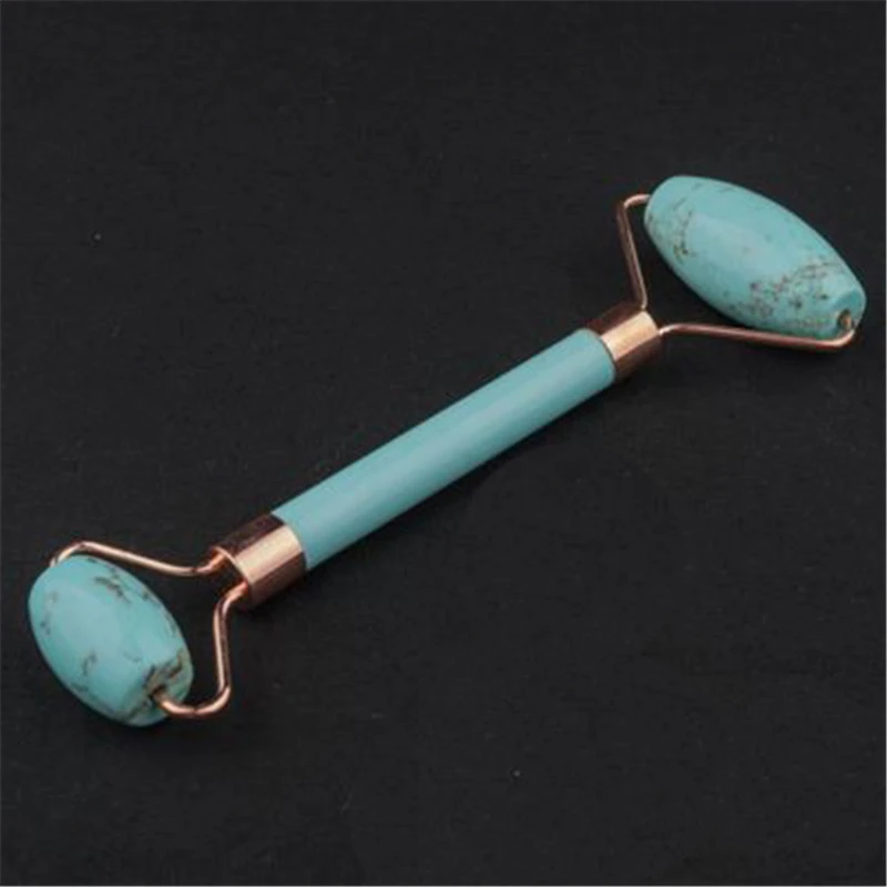 Массажный ролик с двойной головкой натуральный бирюзовый кварц нефрит камень