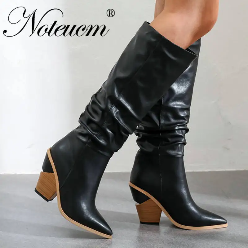 казаки Женские коричневые черные белые кожаные 2019 г. Модные осенние высокие