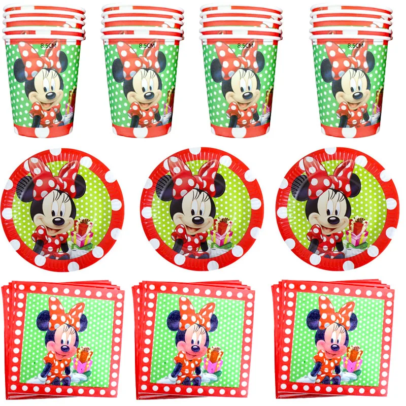 

Minnie Mouse Theme Tableware Set Happy Birthday Events Party Plates Napkins Decorations Cups Boys Kids Favors Towels 60pcs/lot