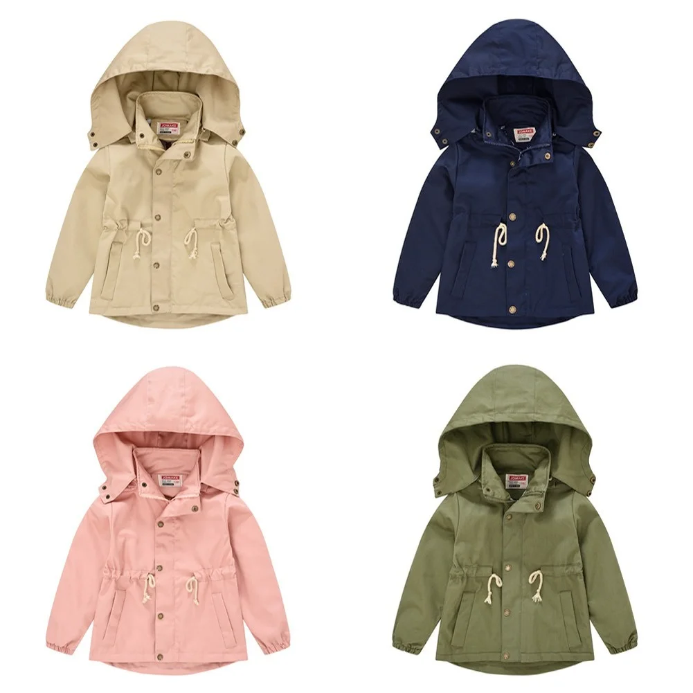 

Spring And Autumn Kids Jackets For Boys British Style Mid-length Trench Coat Girls Outerwear Toddler Children Hooded Jacket