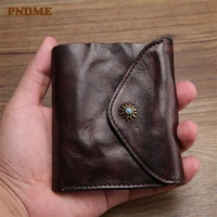 pndme fashion vintage genuine leather mens womens mini wallet designer luxury real cowhide multifunctional casual coin purse