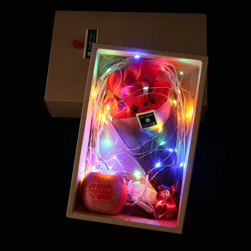 7 мыльных цветов поддельные цветы с светодиодный подсветкой роза Подарочная