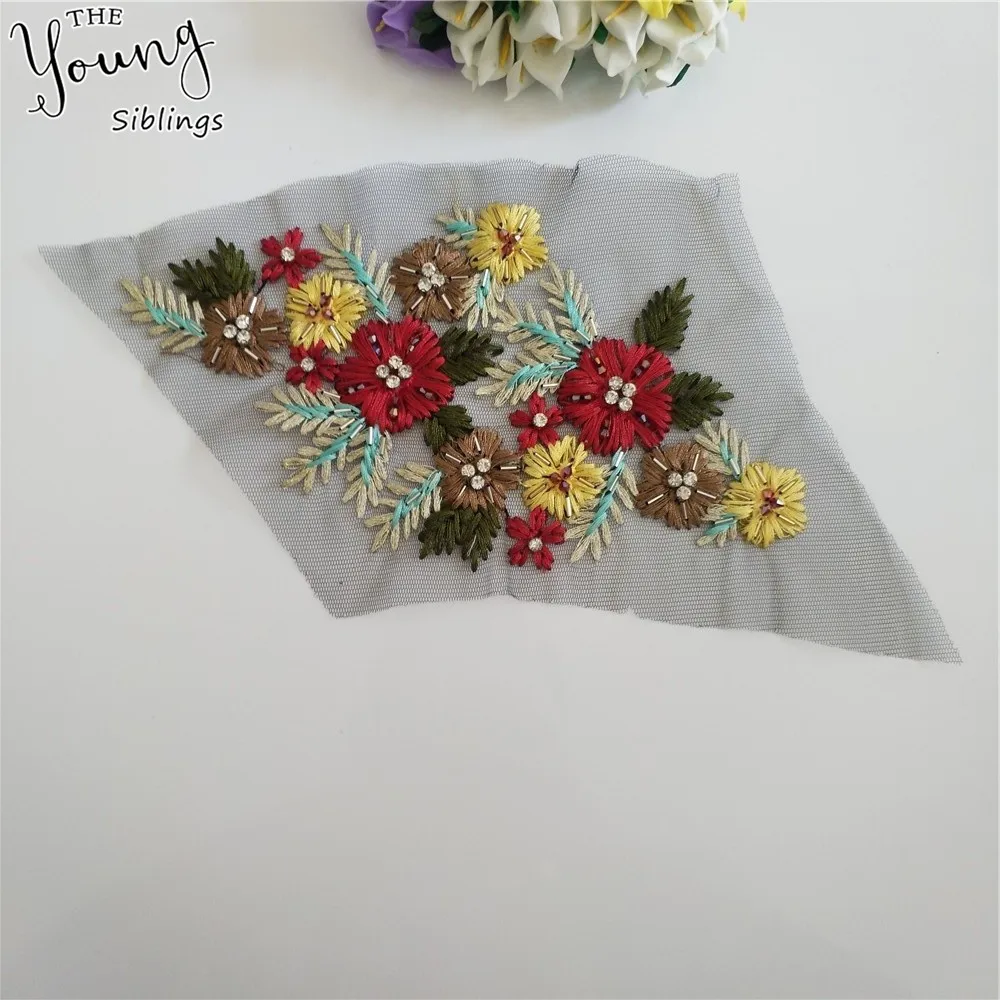 3D кружевной воротник с вышивкой Тюлевая аппликация для шитья Стразы DIY отделка