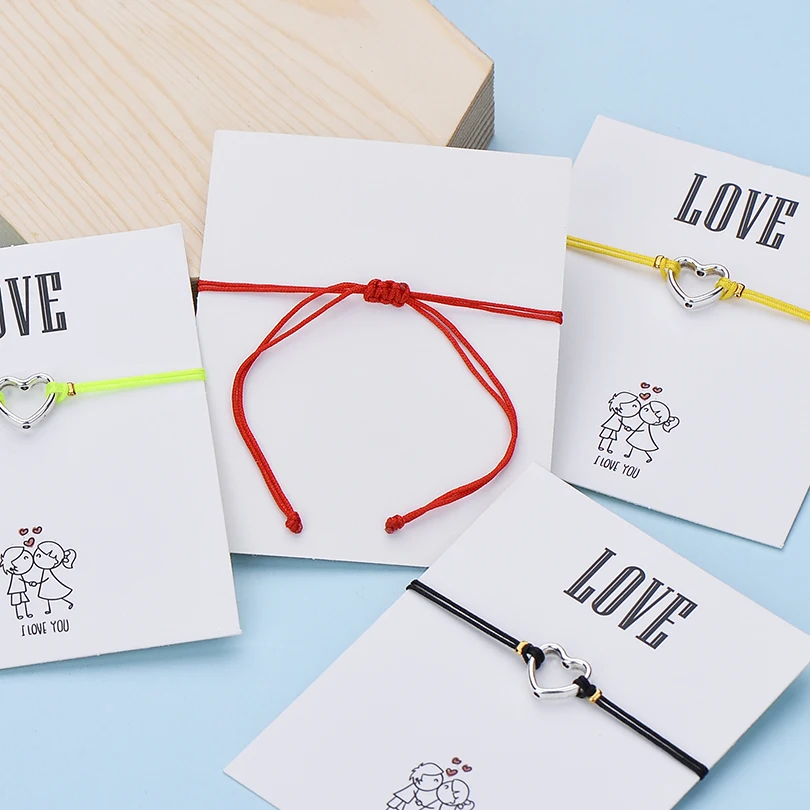 IYOE Wish Card браслеты с сердечком для любви подарок для пары полое сердце многоцветная веревка для женщин и мужчин браслет подарок на день рождения