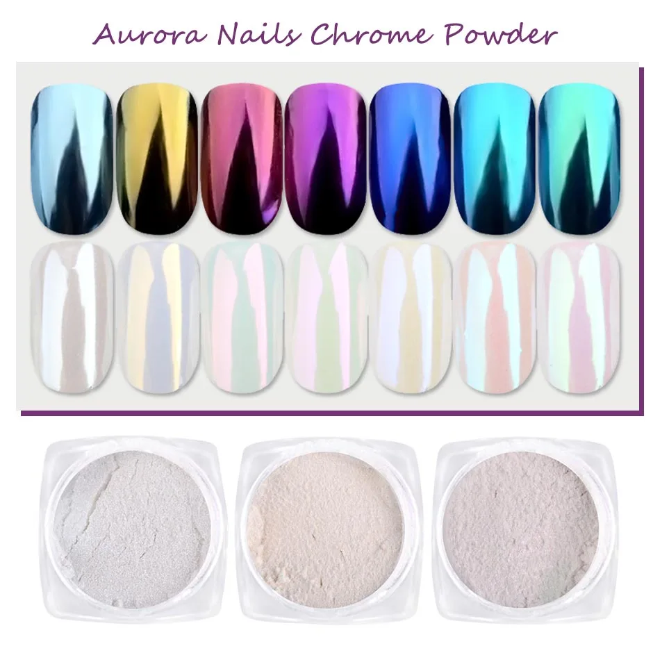 

NEW 3pcs Aurora Neon Nail Glitter Powder Mirror Purple Blue White Chrome Nails Pigment Summer Nail Decoration Dust Set