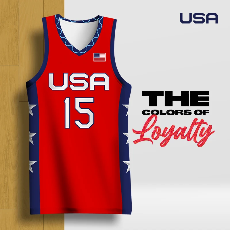 

Basketball Jerseys For Men Uniform Full Sublimation USA Letter Prints Customizable Name Logo Fitness Quickly Dry Tracksuits Male