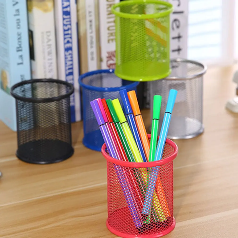 Office Home Supplier Desk Pencil Pen Holder Storage Organizer Cup Container Hollow Out Cylinder Makeup Brush Organizer