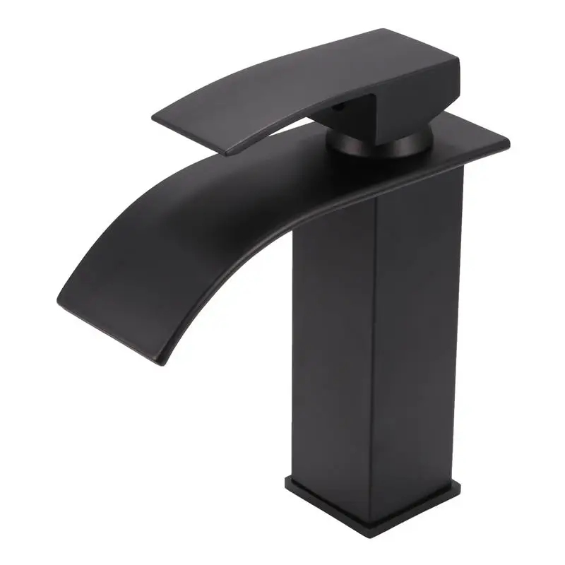 Хромированный смеситель кран под водопад из латуни серебристо черный одна ручка