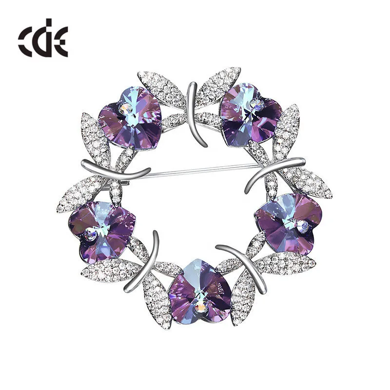 CDE Модные Пурпурное сердце с украшением в виде кристаллов броши для женщин