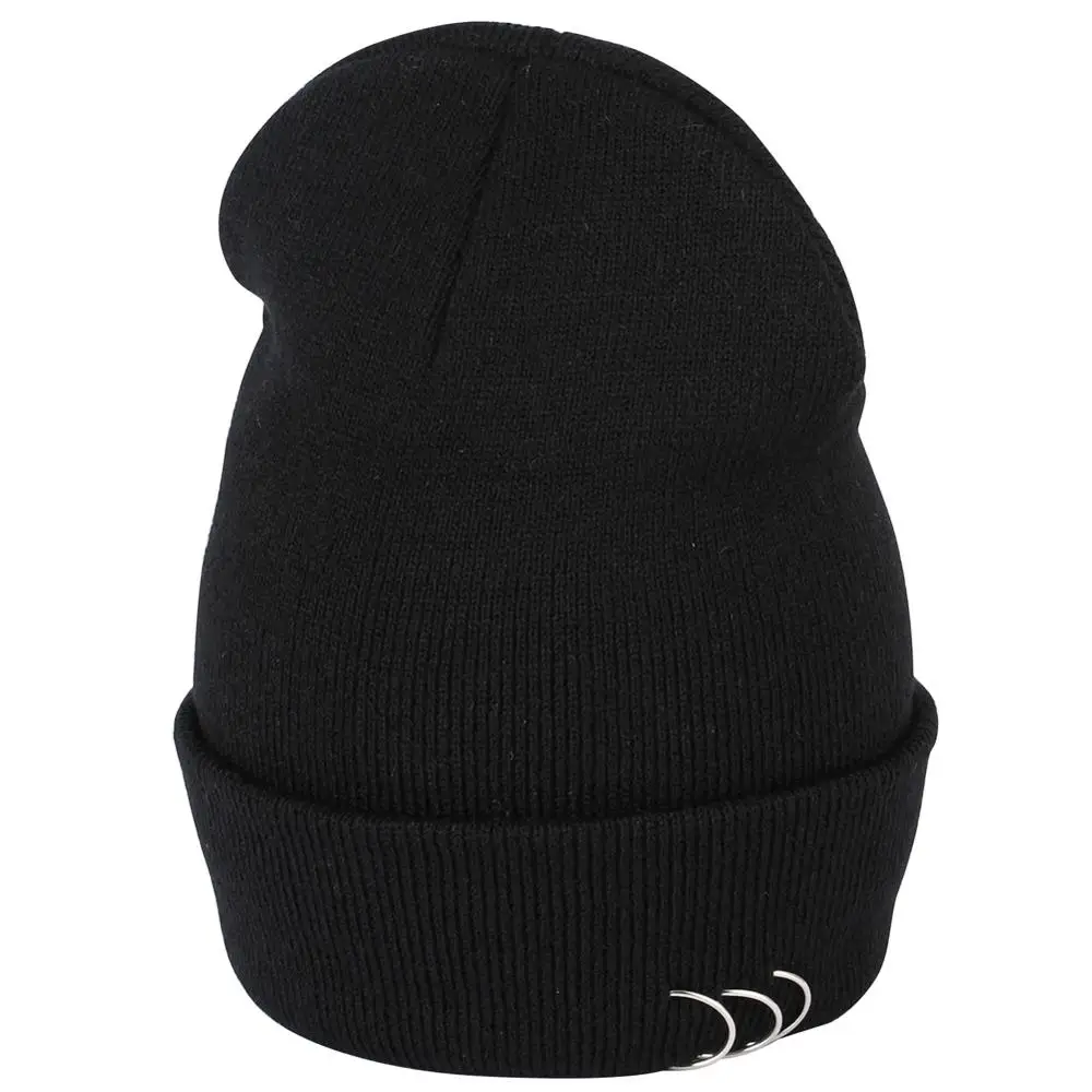 Мужские зимние шапки черные железные кольца хип хоп Skullcap женские вязаные теплые