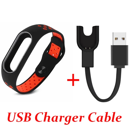 Mi 4 ремешок для Xiaomi mi Band 3 2 Силиконовый Браслет ремешок для Xiaomi mi Band 3 2 Смарт часы USB зарядное устройство кабель - Цвет: Black and red
