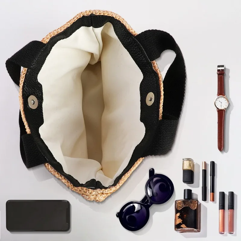 

Capacity Straw Bags Women Handmade Woven Basket Summer Bohemian Beach Bags Luxury Brand Canvas Lady Handbags