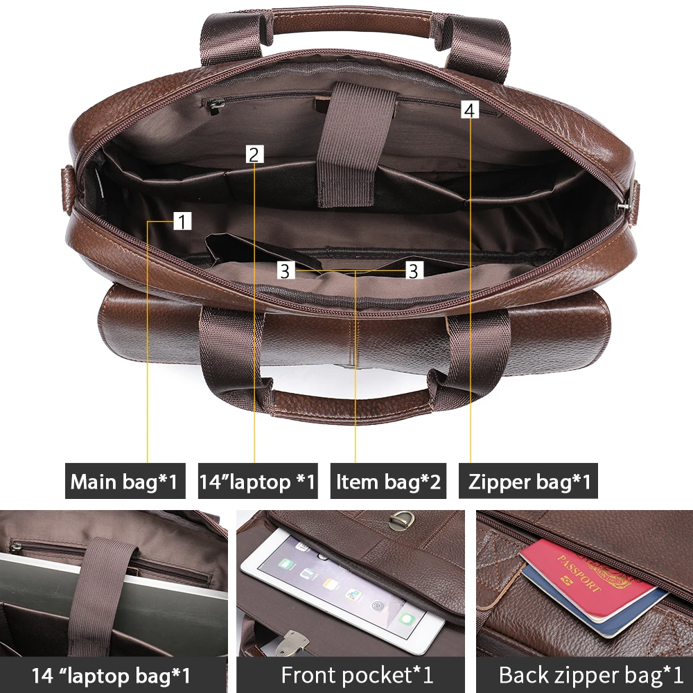 MVA Men's Briefcase Bag Men's Genuine Leather Laptop Bag 14 Business Tote for Document Office Portable Laptop Shoulder Bags 315