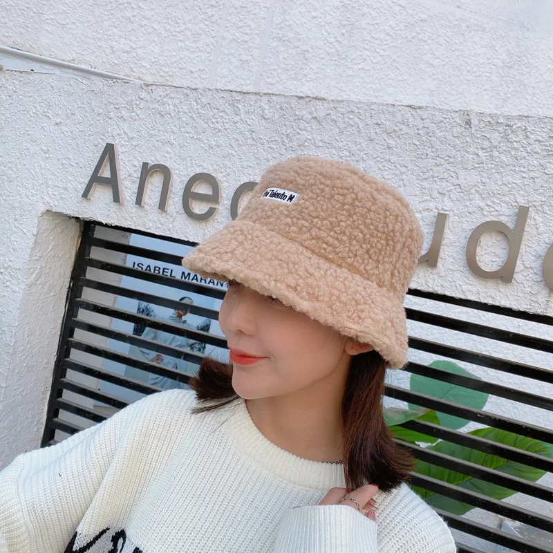

Lamb Faux Fur Bucket Hat Thickened Warm Teddy Velvet Winter Hats For Women Lady Bob Panama Outdoor Plush Fisherman Hat