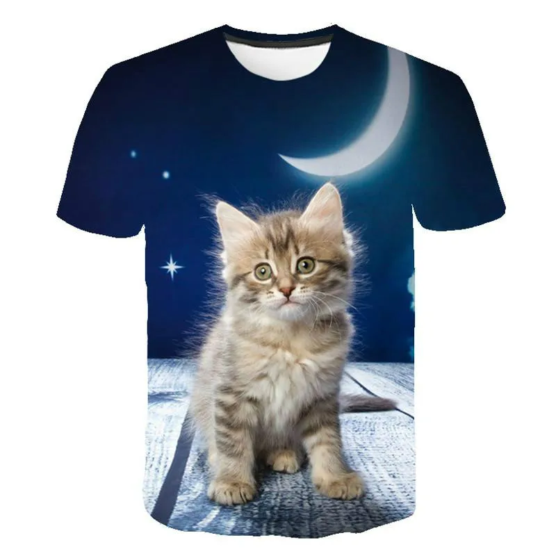 Современные мужские и женские футболки с 3d рисунком кошки популярные коротким